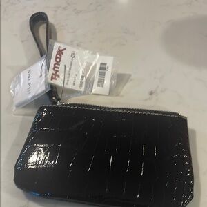 Nine West Shiny Black Croc-Pattern Wristlet